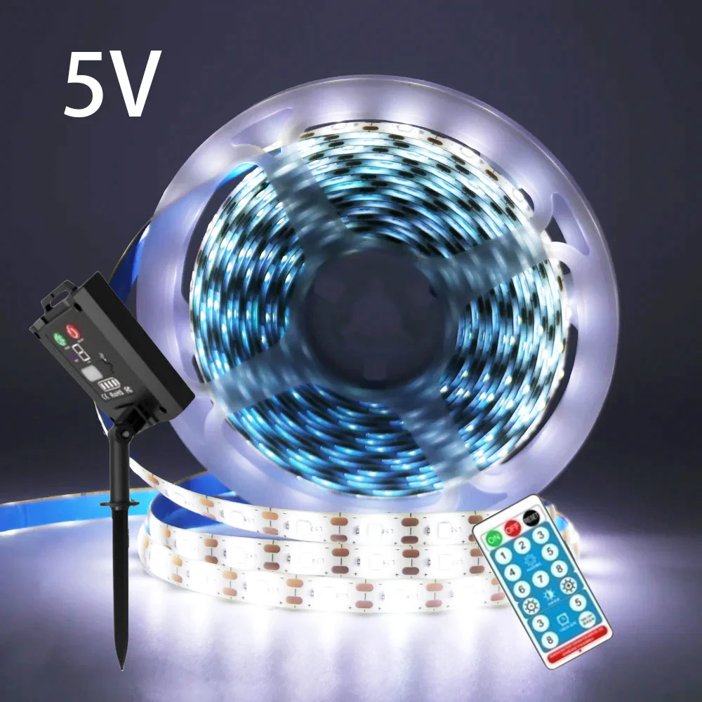 5V Solar LED Strip Light Remote Control 2835 60 LEDs Flexible Tape Lights Waterproof Warm White 0.5m 1m 2m 5m Garden Decoration