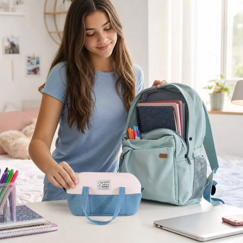 Durable Denim Splicing Pencil Case Large Capacity Portable Pen Bag Color-blocking Stationery Organizer Students