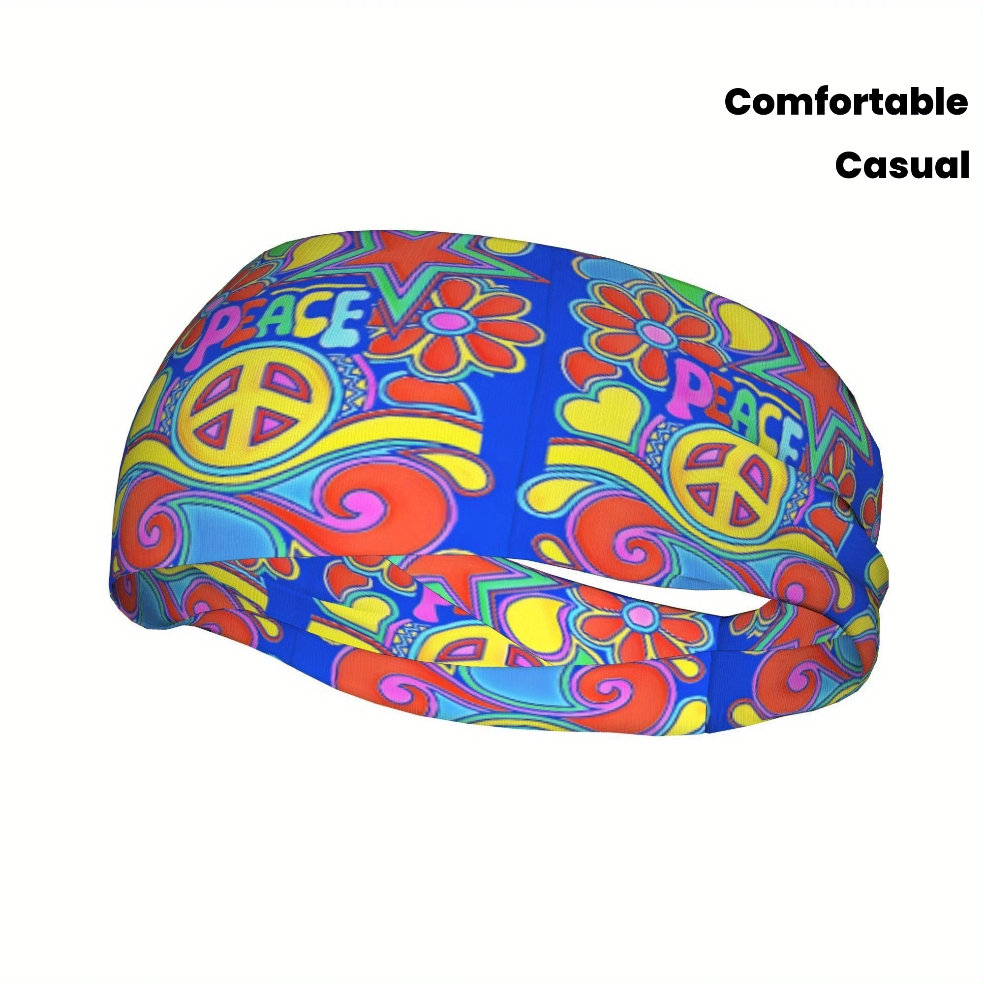 

Спортивная повязка на голову Love Peace с психоделическим геометрическим узором и знаками мира, яркий разноцветный дизайн для тренировок на открытом воздухе