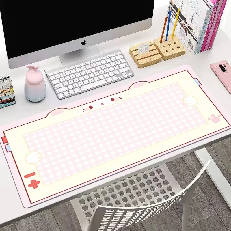 New Ins Plaid Kawaii XXL PU Leather Desk Mat | Cute Non-Slip Gaming Large Mouse Pad for Office PC, Aesthetic Keyboard Decor