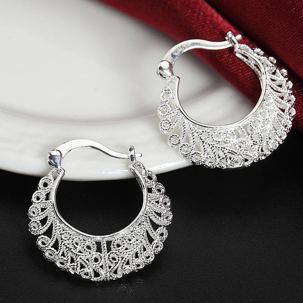 925 Sterling Silver Hollow Flower Hoop Earrings For Women Trend Wedding Vintage Luxury Christmas Jewelry 2022 GaaBou