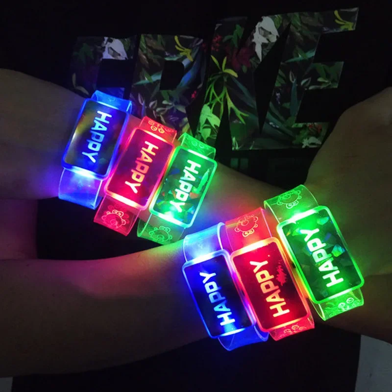 20/50/100PCS LED Bracelets Light Up Glow Bracelet Happy Flash Watch Flash Wrist Strap Love Wrist Strap Bracelet Party Supplies