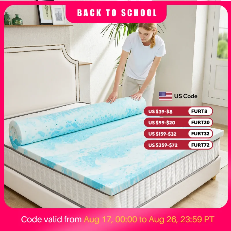 Memory Foam Topper - JHK 2-inch gel-geheugenschuimmatrastopper op ware grootte,