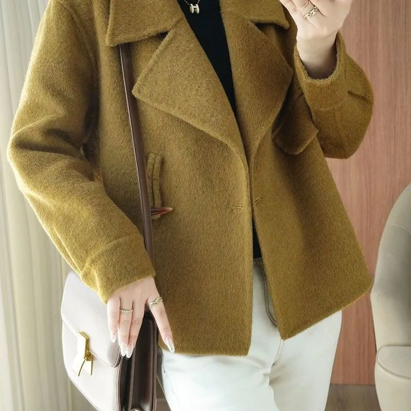 Autumn and Winter New Short Coat Double-sided Velvet Casual Loose Slim Suit Collar Short Jacket Job Search Season