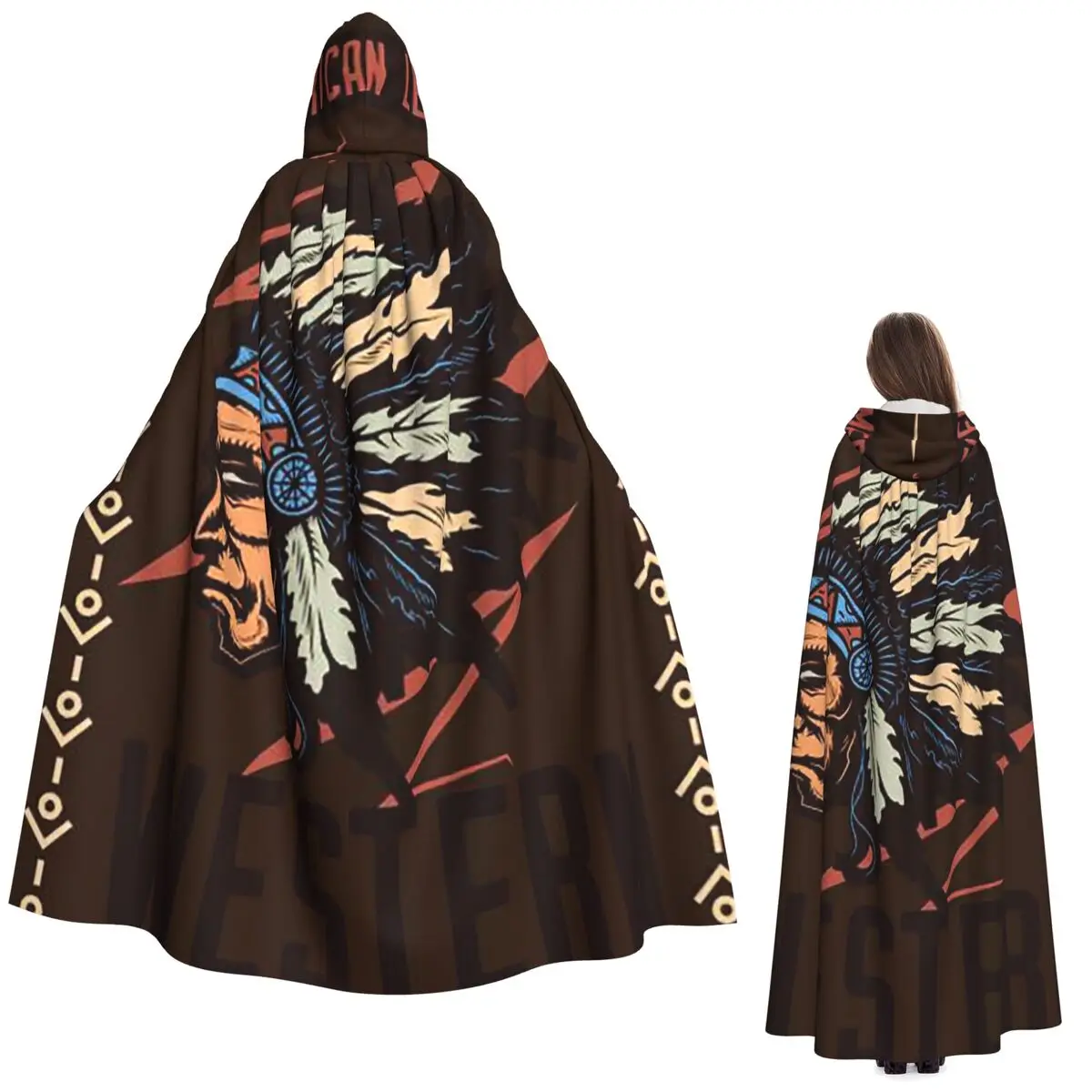 

Tribal Patterns Long Hooded Cloak Witch Medieval Costume Cosplay Cape HalloweenParty Adult Unisex