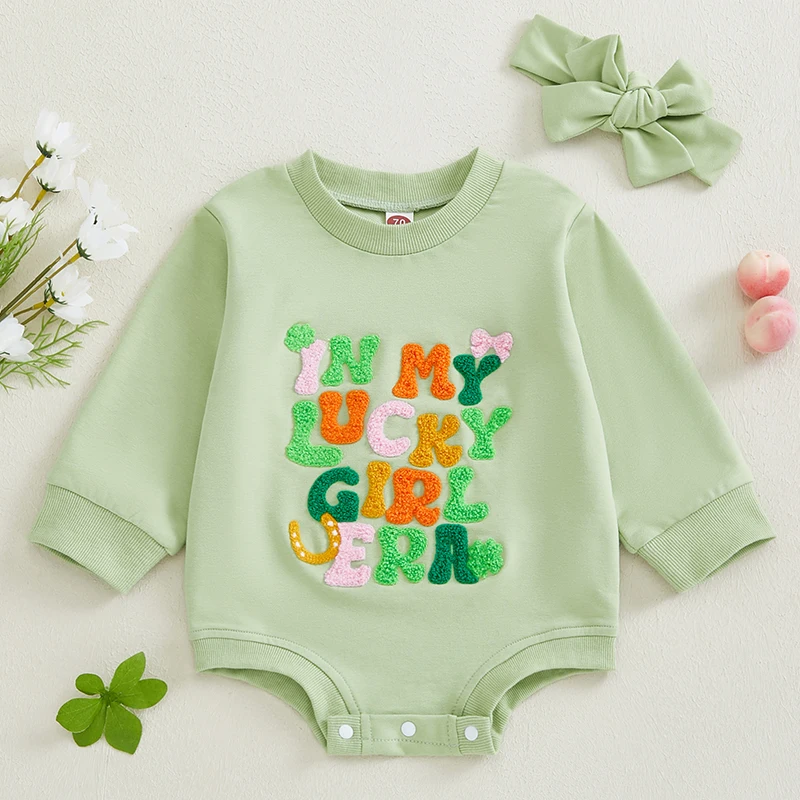 

Baby Girls 2Pcs Spring Outfits Long Sleeve Letter Embroidery Romper with Headband Set Newborn Baby Sweatshirt Bodysuits Clothes