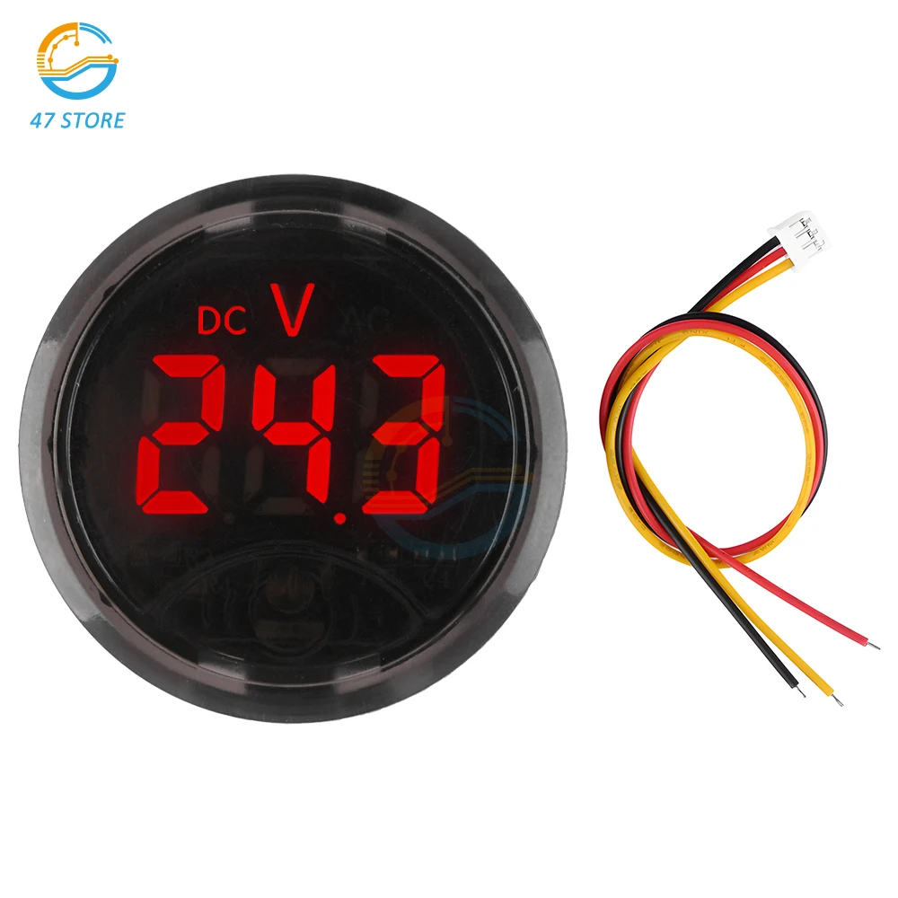 Digital Display Circular Voltmeter DC 7-120V  LED Three-wire Voltmeter DC Digital Voltage Meter Display Reverse Protection Tools