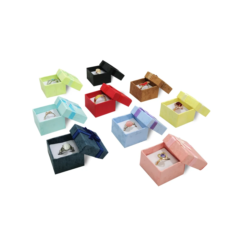 6Pcs/lot 4*4cm Square Ring Box Paper Jewelry Box Rings Earrings Storage Container Jewelry Gift Case Bow Jewelry Display Box