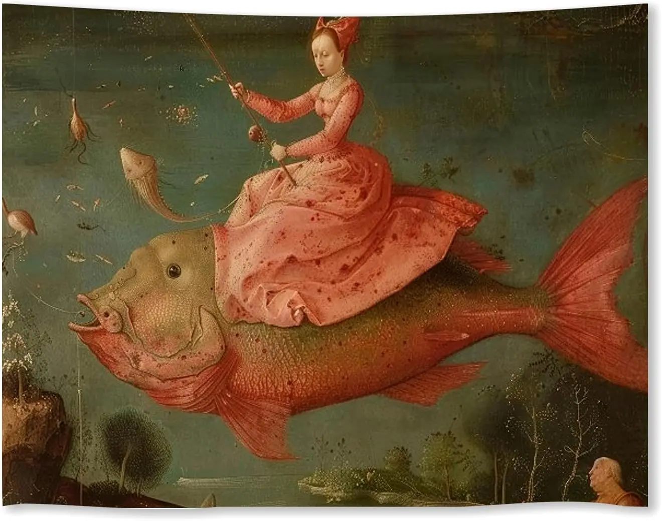 Funny Trippy Animal Fish Tapestry Victorian Quirky Ugly Renaissance Wall Abstract Women Paintings Tapestry Boho Vintage Gallery