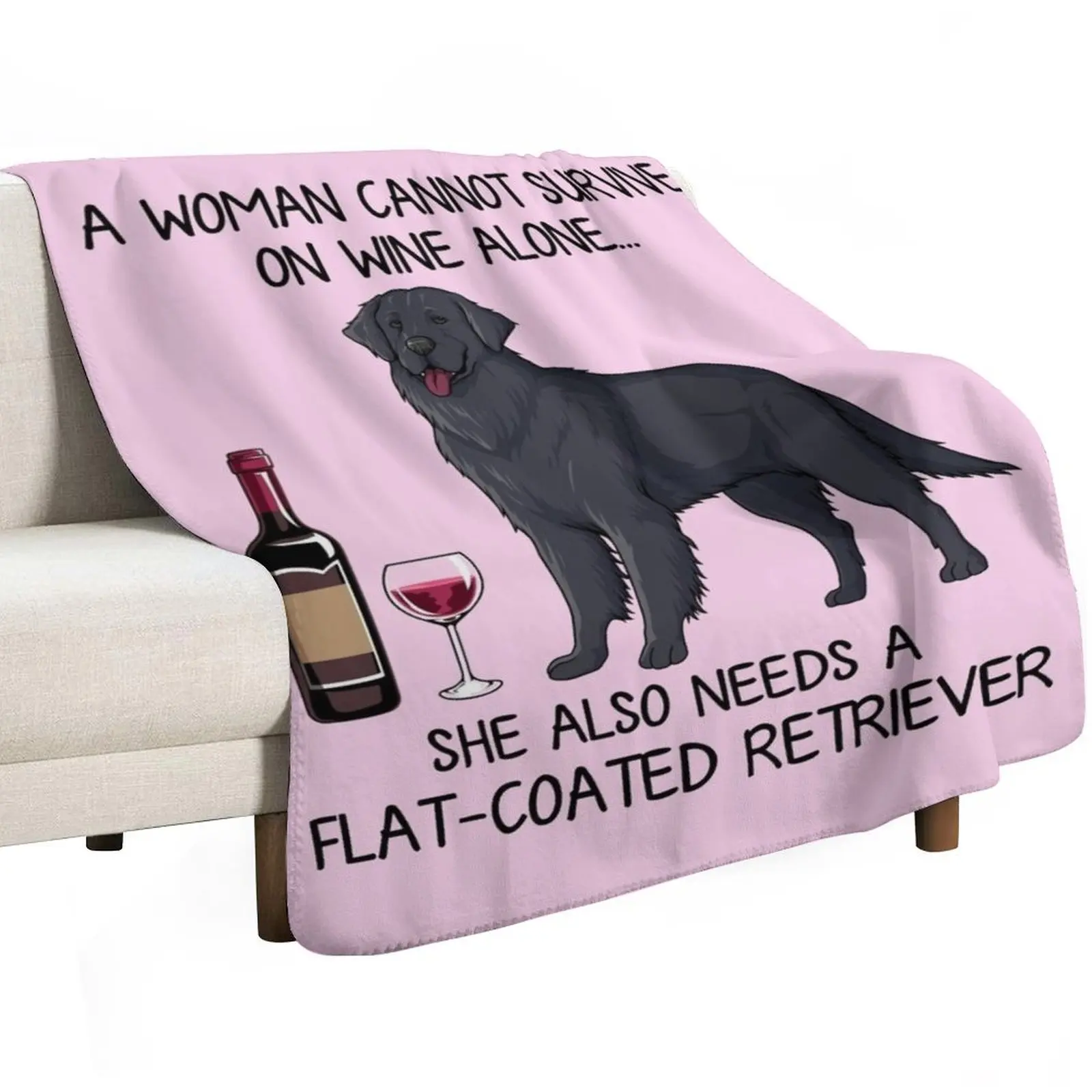 Flat-Coated Retriever and wine Funny gift for dog mom Throw Blanket Flannel Fabric Hairy Stuffeds For Baby Picnic Blankets