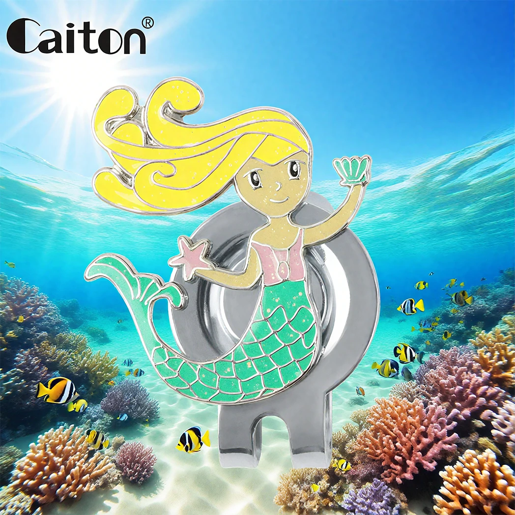 Caiton Mermaid Golf Ball Marker Hat Clip Magnetic Golf Cap Clip Cute Putting Green Accessory Gift for Women Golfers 1Pc