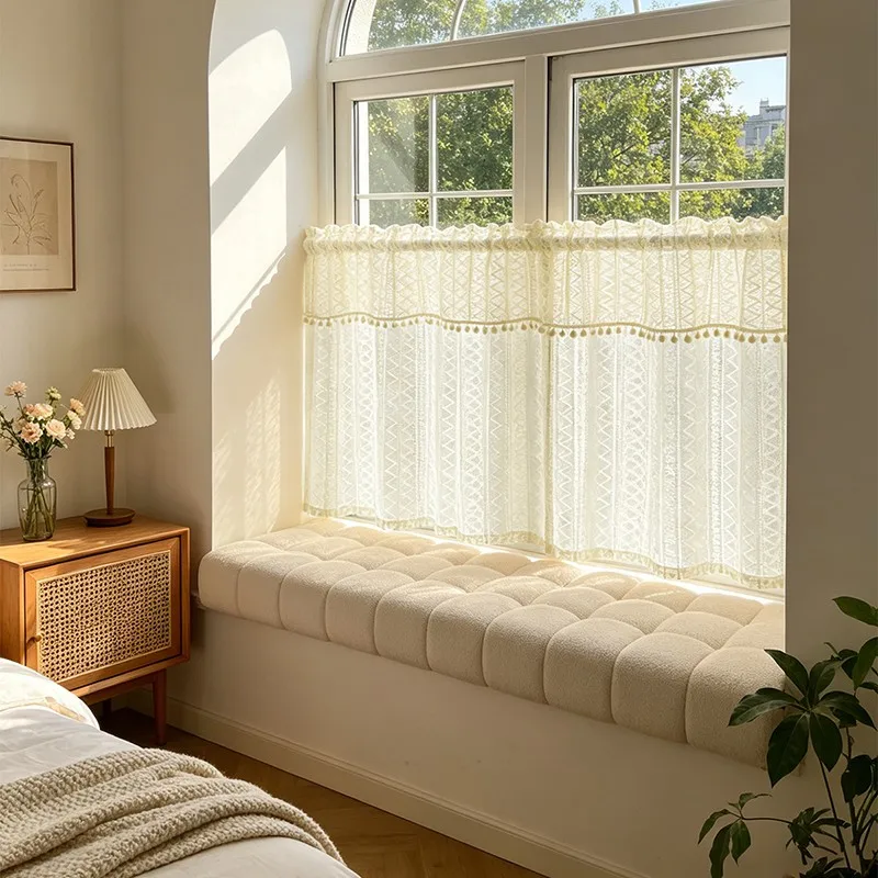 140x50cm Country Lace Cafe Half Curtains Short Tier Curtain Window Door Partition Vintage Crochet Tulle Sheer Window Curtains
