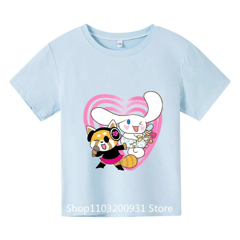 

Boys Girls Anime Cinnamoroll Tshirt Kids Clothes Cartoon Tops Sanrio Hello Kitty T-shirt Set Summer Short Sleeves Women Tees