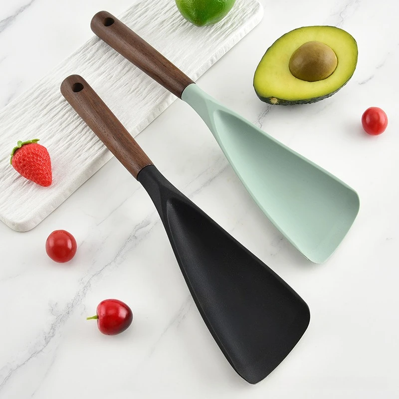 1PC Wooden Handle High Temperature Resistant Silicone Cooking Spatula Non Stick Pan Safe Kitchen Utensil for Salad Stir Fry