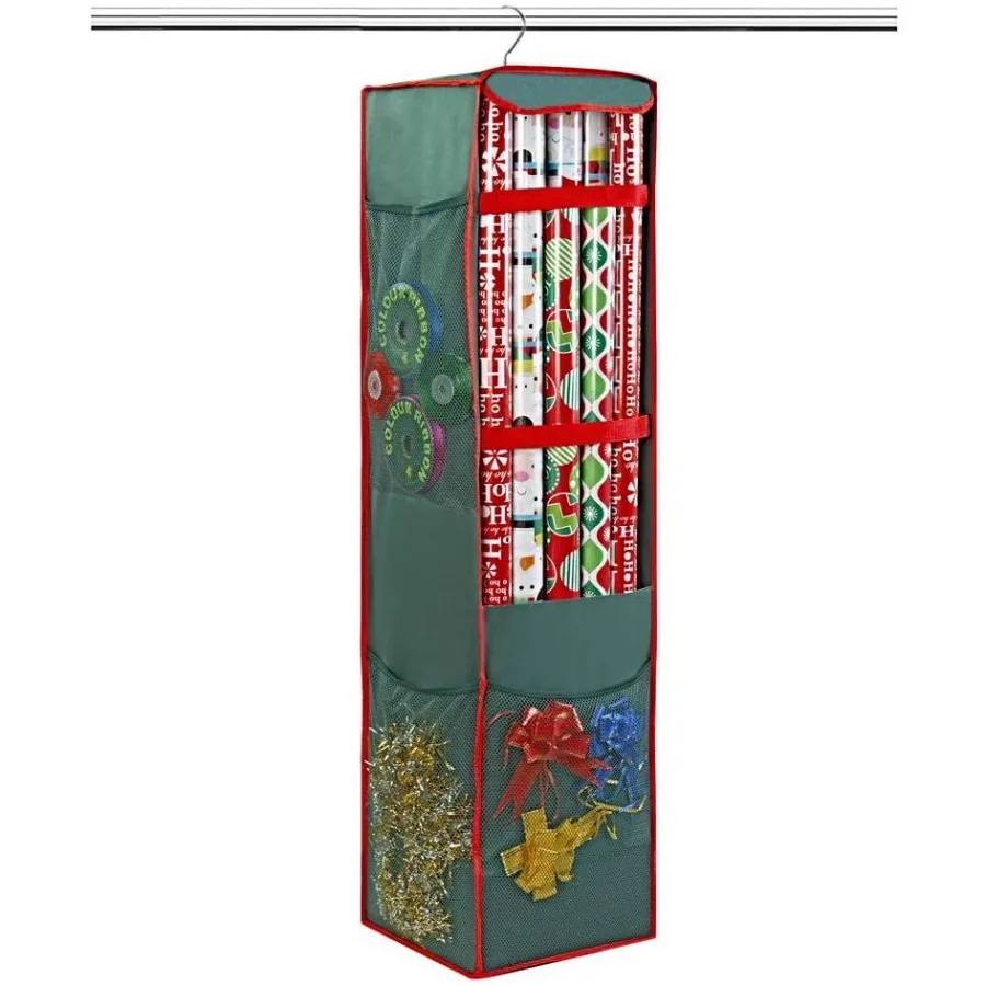 

Christmas Hanging Wrapping Paper Storage Bag Organizer Swivel Hanger Multiple Pockets and Loops Holds 25 Rolls 40 Inch Plus Spa