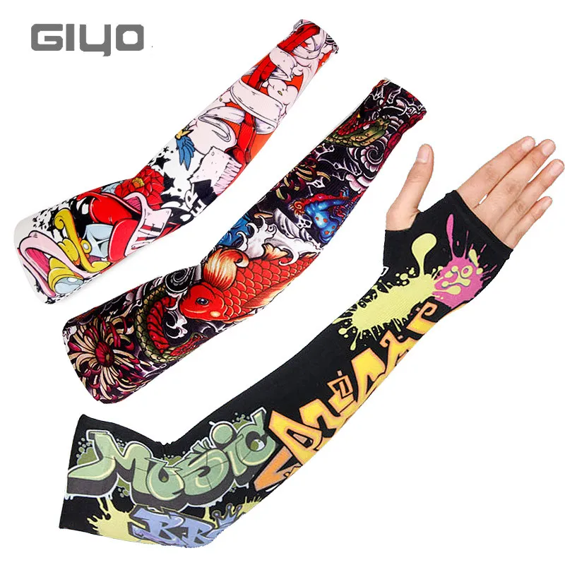 GIYO Anti-sunburn Ice Silk Sleeves For Arm Lycra Ice Fabric Breathable Quick Dry Outdoors Sports Cool Cuff Men's Long Arm Cover