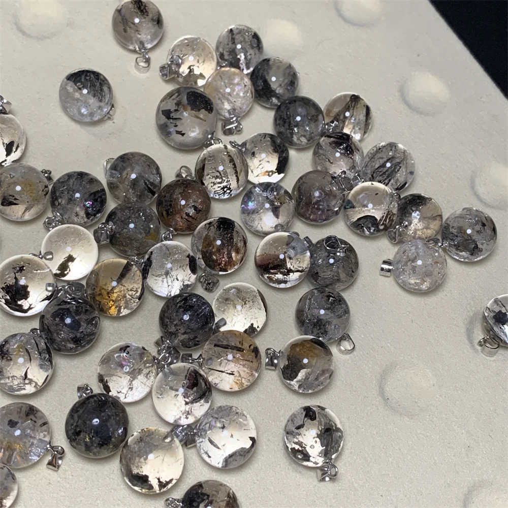 Strong Colorful Rainbow Flash Natural Herkimer Diamond Balls Pendants for Women Men Quartz Healing Beads Clear Black Graphite
