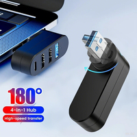 4 IN 1 USB 3.0 Hub 180 Degree Rotation Port Multi Type-C USB Splitter Hub Power Adapter Multiple Expander 2.0 USB 3.0 Hub for PC