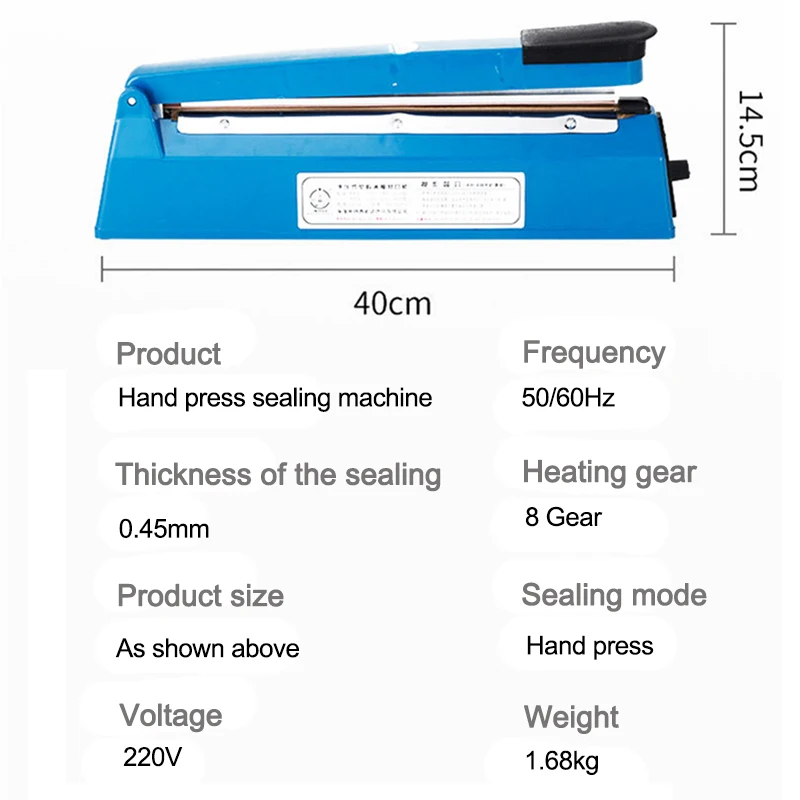 Sigillatrice manuale piccola da 300mm pellicola di alluminio sigillatrice per sacchetti a pressione manuale guarnizione per Film plastico regolabile a temperatura