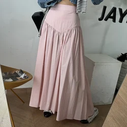 Jesienne słodkie bawełniane spódnice damskie do biura moda Pure Color potargane na co dzień kobiece Streetwear luźne eleganckie damskie spódnice trapezowe