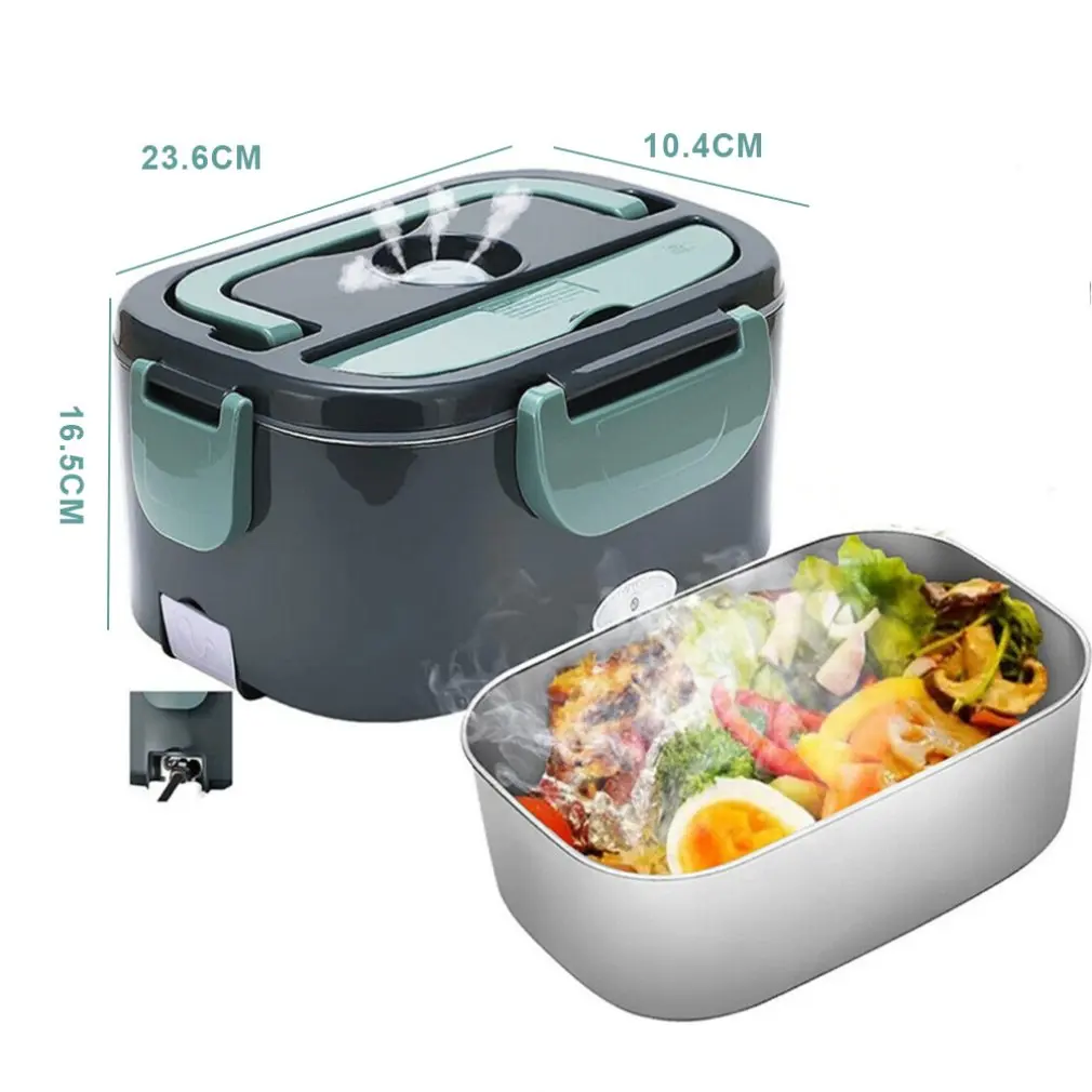 1.8L Electric Lunch Box 60W Food Heated 12V-24V 2-In-1 Portable Food Warmer Heater for Car/Truck/Home Self Heating Box