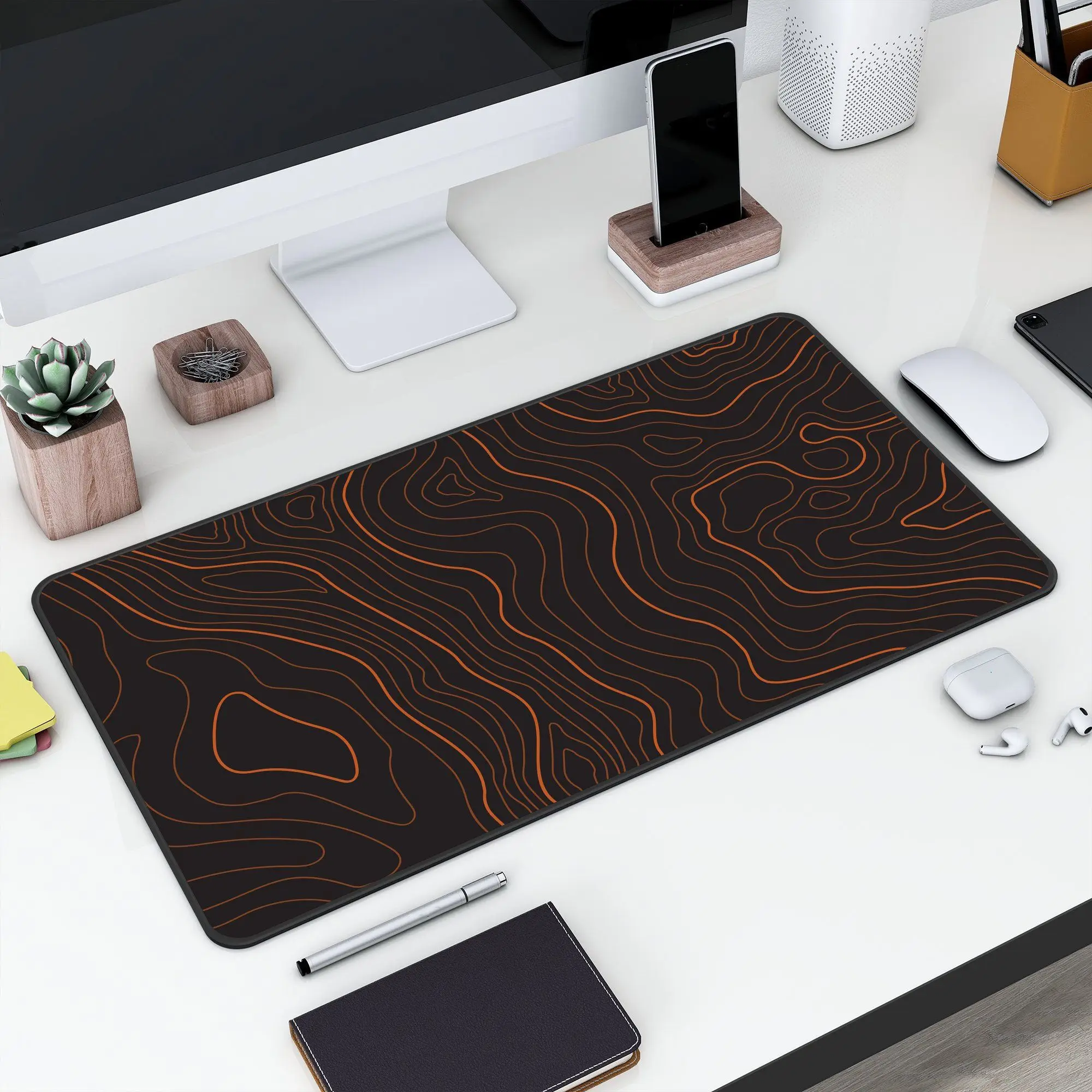 Orange Topographic Map Gaming Mausepad Black  Desk Mat Gaming Mat Pad on The Table Office Gamer Accessories Keyboard Mouse Mats