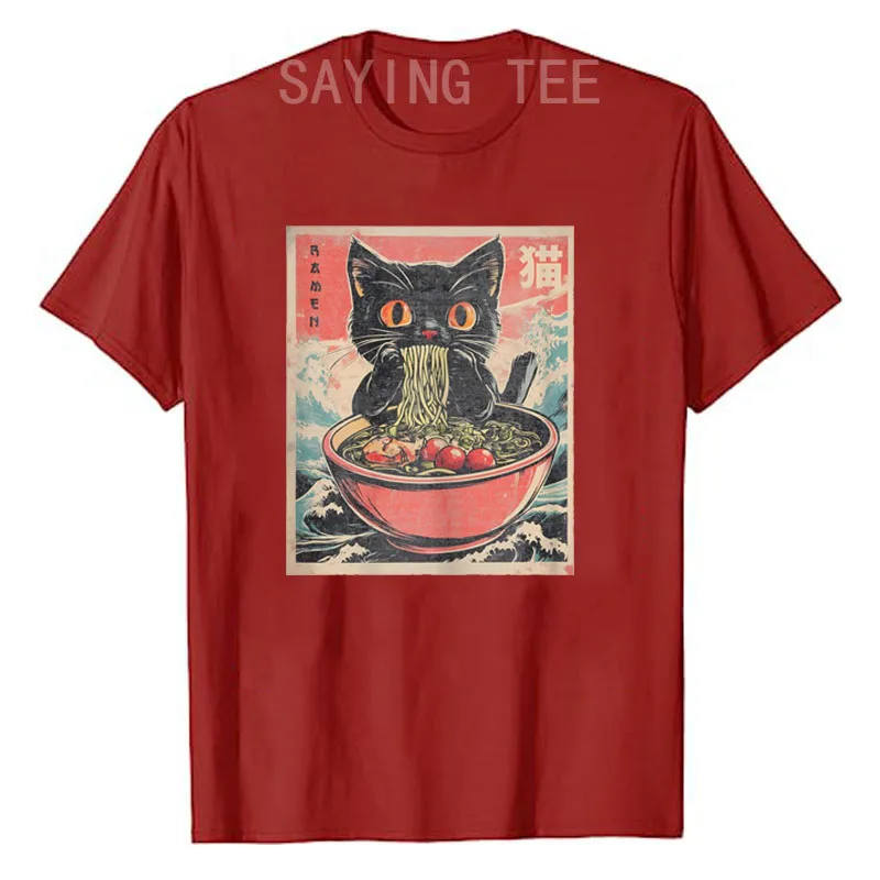 Cat Ramen Japanese Funny Graphic Tees Kawaii Cat Anime Gifts T-Shirt Girls Fashion Summer Clothes Cute Comics Tops Novelty Gift
