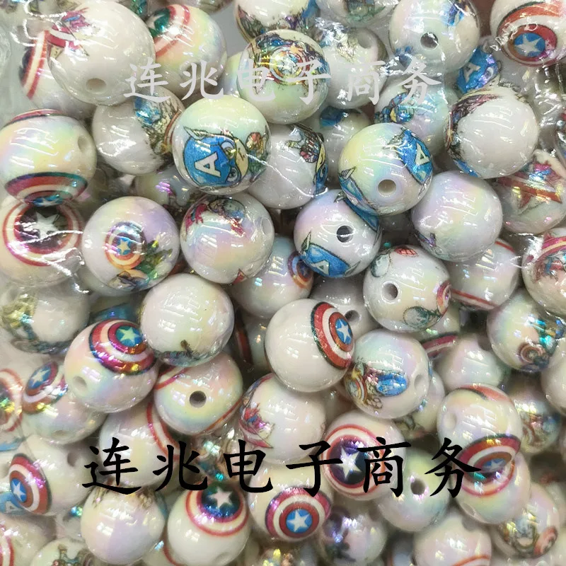 5pcs marvel cartoon anime acrylic beads white background printed beads for diy jewelry making bracelets materials