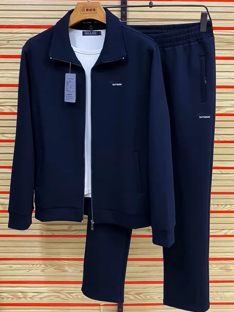 

High Quali Men's Sportswear Set Casual Long Sve Running Outfit Two-Piece Autumn Winter Flip Collar Open Cardigan Large Size