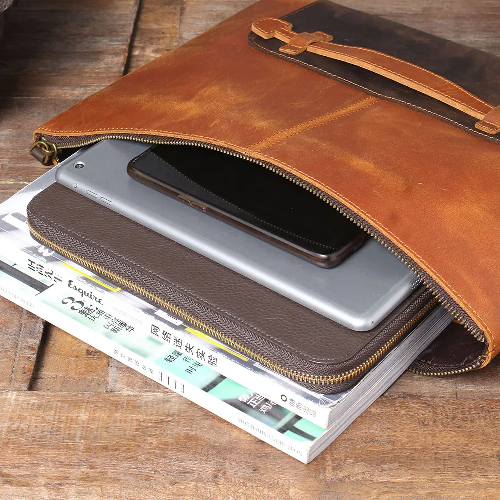 S.WORKER Clutch-Tasche aus echtem Vollnarben-Rindsleder, Herren-Handtasche, Vintage-Tasche, lässige Handtasche mit großem Fassungsvermögen für Herren – Detail 21