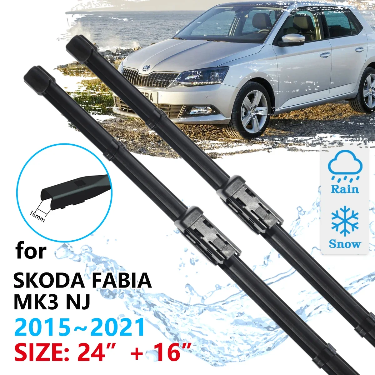 لسكودا فابيا MK3 NJ 2015 ~ 2021 الزجاج الأمامي اكسسوارات الزجاج الأمامي نافذة 2015 2016 2017 2018 2019 2020 شفرات الممسحة الأمامية للسيارة