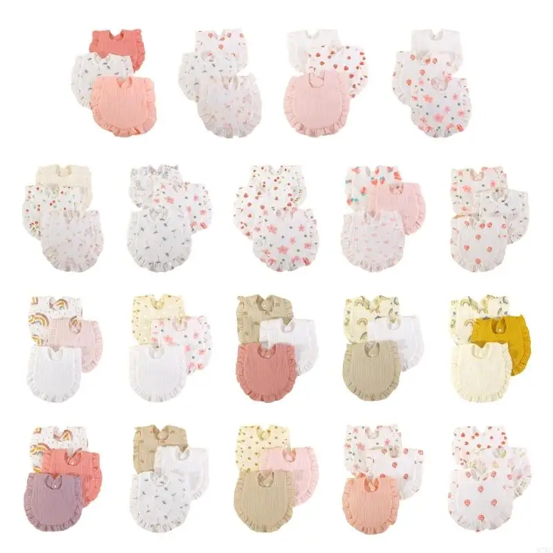 

97BC 3pcs Floral Burp Cloth U-shape Soft Bib for Baby Drooling Cotton Bib Neck Scarf