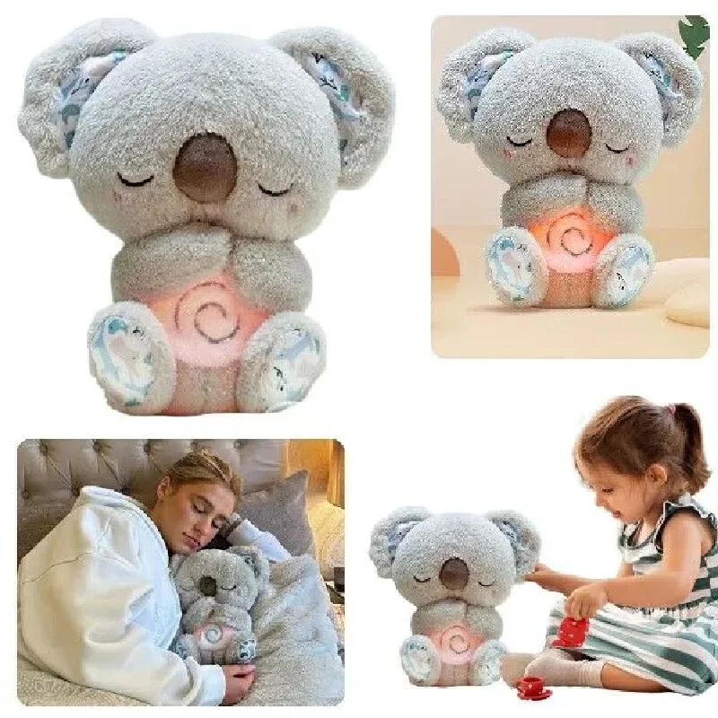 Leuke Koala babygeluidsmachine met muziekverlichting Ritmische ademhaling Beweging Comfortpop Pluche knuffeldier voor pasgeboren baby's