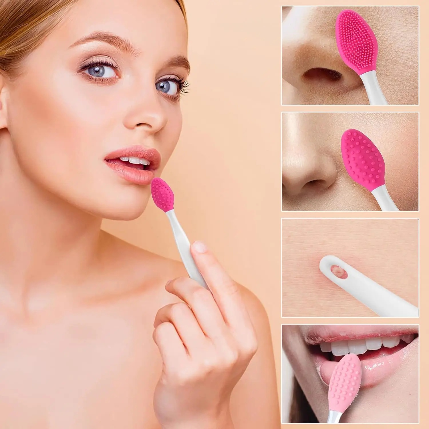 12 Stuks Siliconen Lip Scrub Peeling Borstel Set Lip Peeling Tool & Neus Porie Cleanser Zachte Comedondrukker Porie scrubber