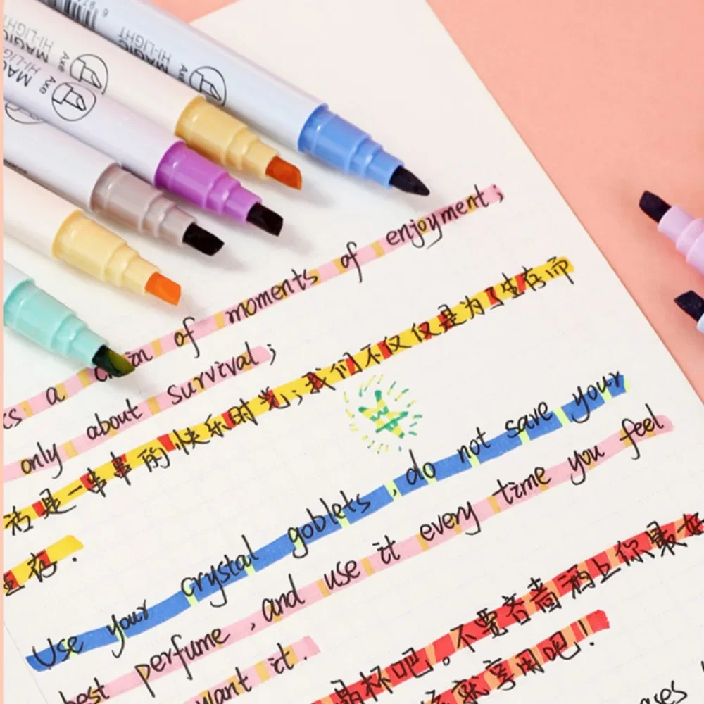 12pcs Double-ended Magic Color Changing Highlighter Pen Set Student Diary Scrapbook Painting DIY Making Classroom and Office