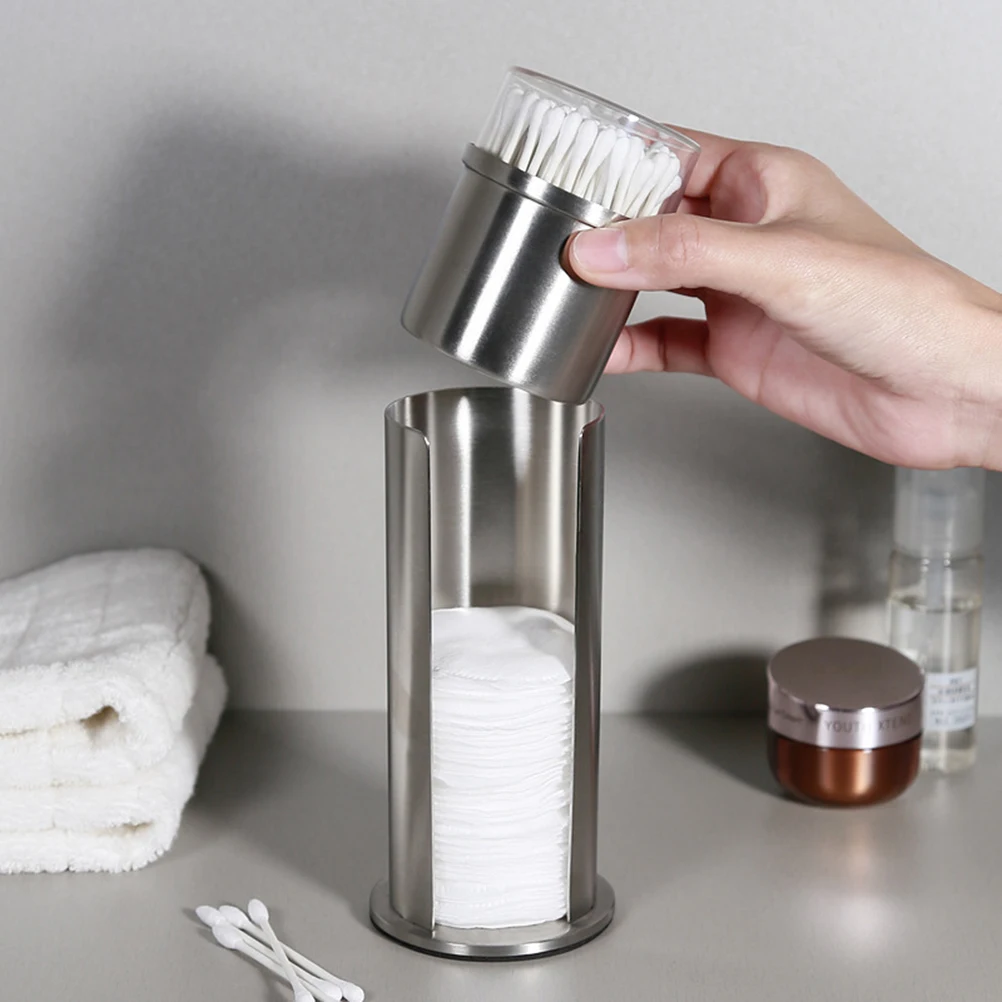 

Stainless Steel Cotton Swabs Storage Box With Lid Large Capacity Desktop Organizer For Cosmetics Small Items Cotton Pads Holder