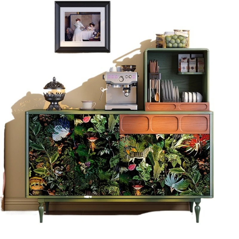 

Dining side cabinet French retro small apartment kitchen storage locker ash wood medium antique solid wood tea cabinet