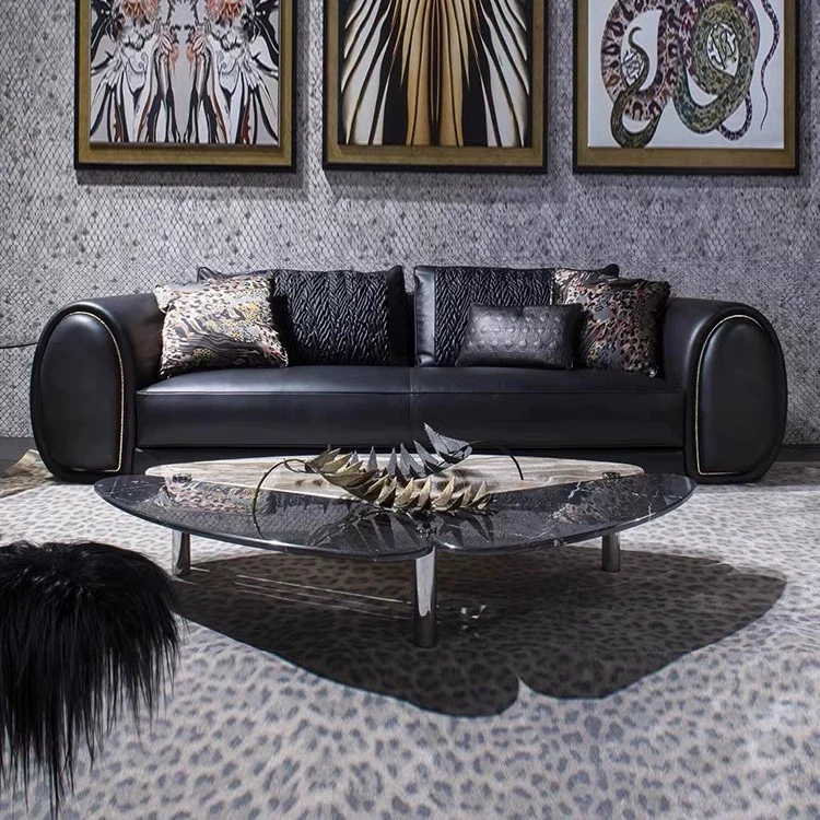 Modern Simple Villa Creative First Layer Cowhide Living Room Sofa Set Light  High-end Straight Row