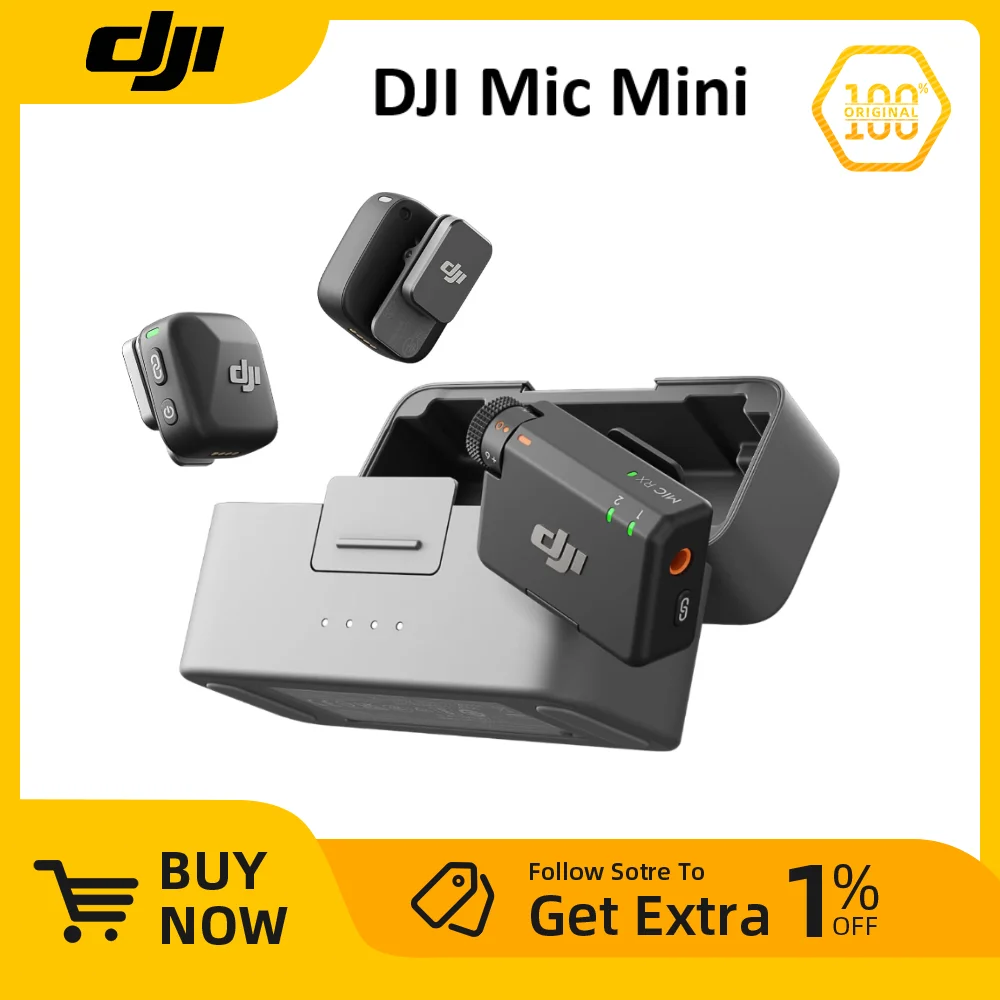 DJI Mic Mini (2 TX + 1 RX + Estuche de Carga) Micrófono Inalámbrico con Cancelación Inteligente de Ruido Audio de Alta Calidad DJI Original