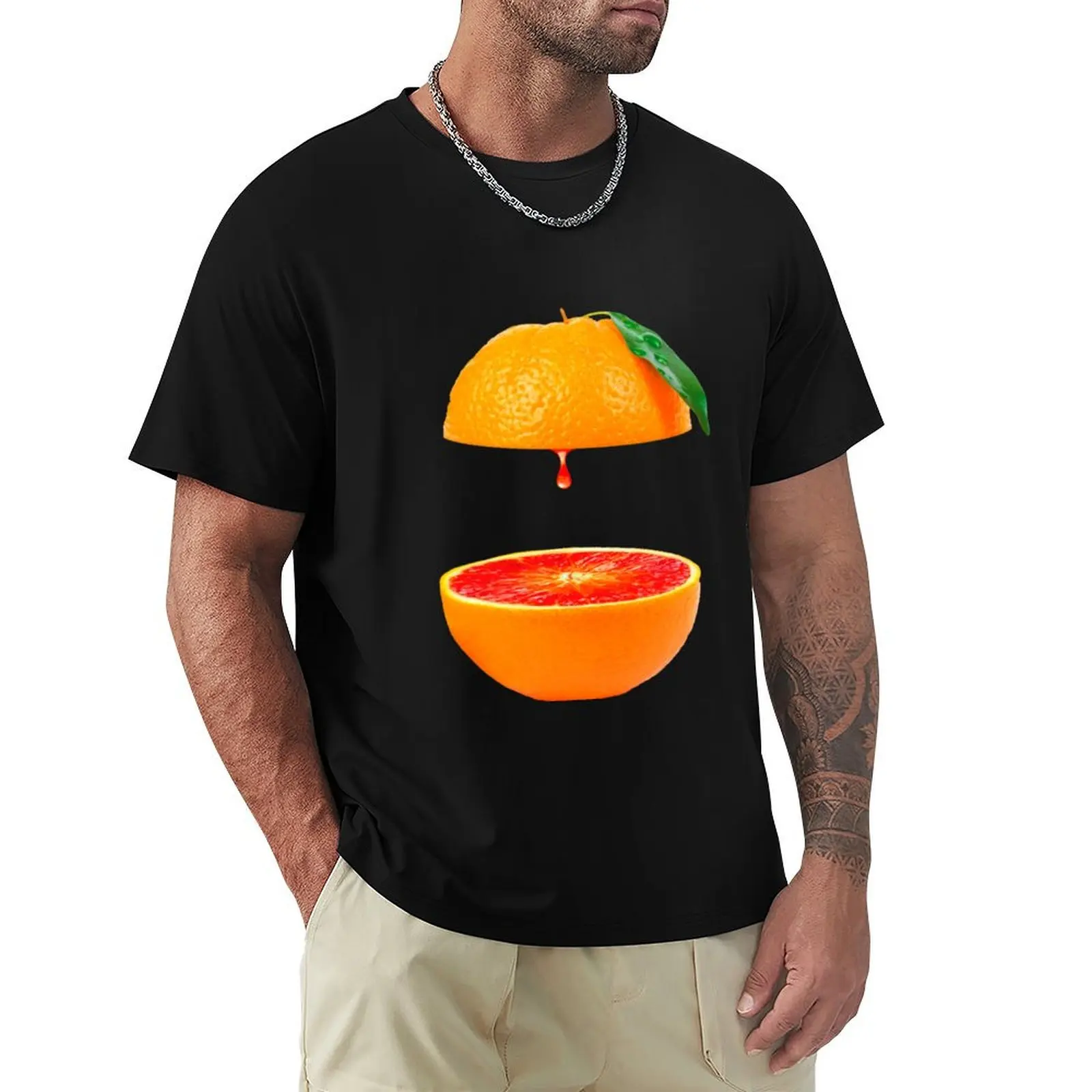 Orange Slices Stickers T-Shirt Plus Size Simple Casual Top