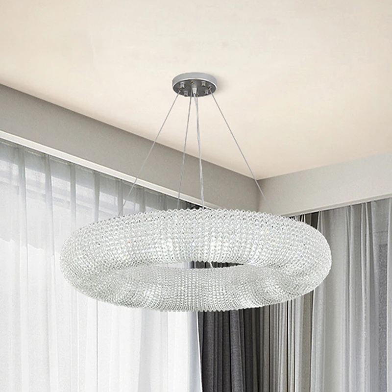 Modern Crystal Donut Chandeliers Luxury Round Chrome Dining Indoor Lighting Living Room Bedroom Home Fixtures LED Lamp