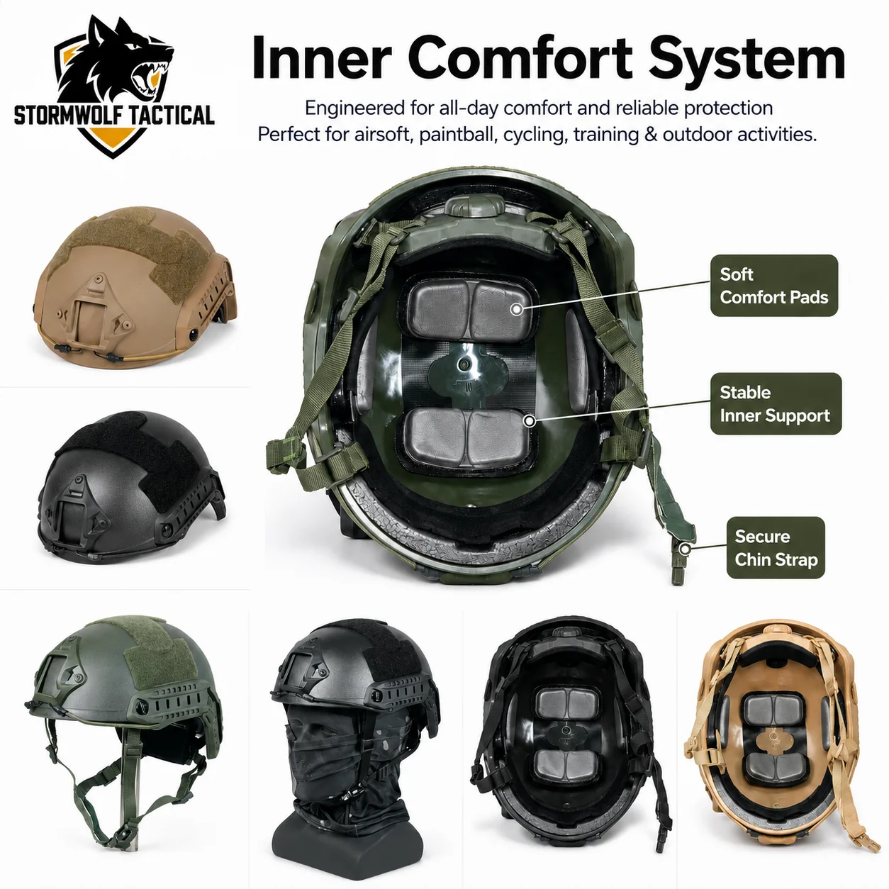 ABS FAST Style Outdoor Sports Helmet Lightweight Adjustable Headgear with Side Rail Comfort Liner