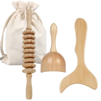 Wooden Massage Roller Tool Set, Wood Massage Kit, Manual Massage Tool for Body Massage…
