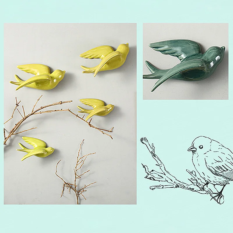 1 Pcs Nordic Colorful Swallows Wall Mounted Hanging Decoration Crafts Ceramic Wall Mount Hanging Ornaments For Home Wall Decor