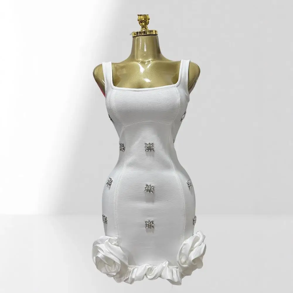   تنورة برعم زهرة الترتر ملفوفة Bodycon Svel مربوط Par Dr Faionable سترة عالية الخصر فستان علوي للنساء