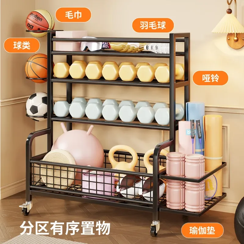 Heavy Duty Gym Storage Rack for Dumbbells Kettlebells and Yoga Mats Multi Tier Home Fitness Organizer Stand with Basketball
