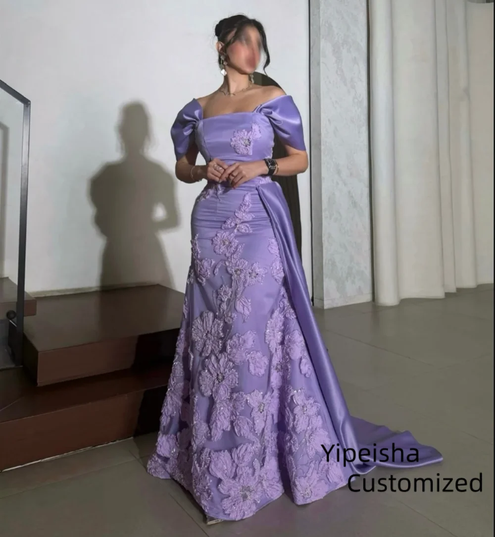 

Customized Luxury Flower Embroidered Lace Prom Dresses Fish Tail Evening Dress Woman Shawl Ball Gowns Robe Soiree