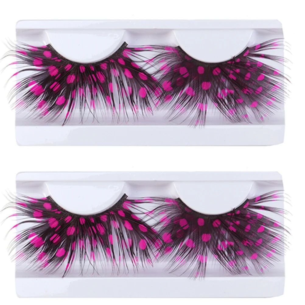 2Pairs False Eyelashes Colorful Eyelash Handmade Reusable Extra Long Winged Eye Charm Fashion Party Halloween Accessory