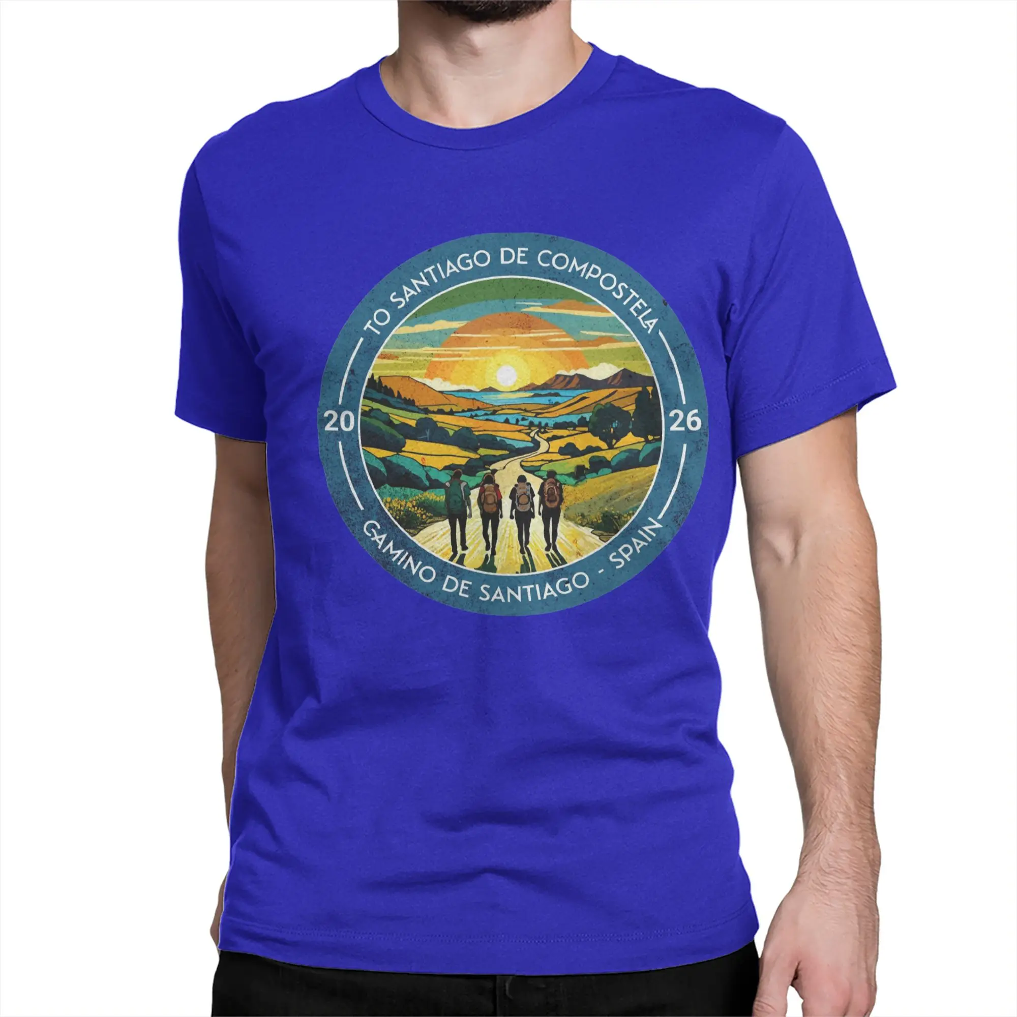 camino de santiago compostela 2026 backpackers T Shirts Men Cotton Amazing T-Shirts O Neck Tees Short Sleeve Clothing Gift Idea