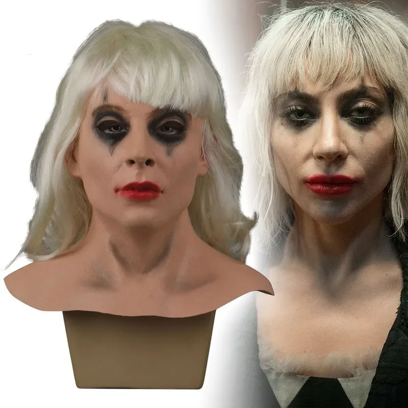 

Creepy Joker Mask for Women Clown Latex Helmet with Wig Scary Party Costume Props Cosplay Masquerade Halloween Carnaval Mask